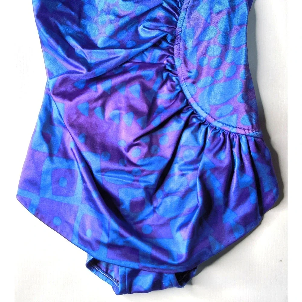 Sandcastle One Piece Swimsuit Women Size‎ 12 Purple Blue Ruched Vintage
